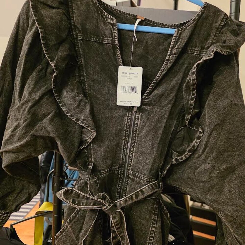Free People Black Denim Mini Dress. Size small.